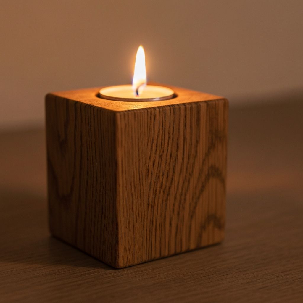 Деревянный подсвечник со свечой